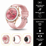 Smartwatch Sumergible Alta Gama Aurafit Luna Blanco Milanés Rosa Dorado